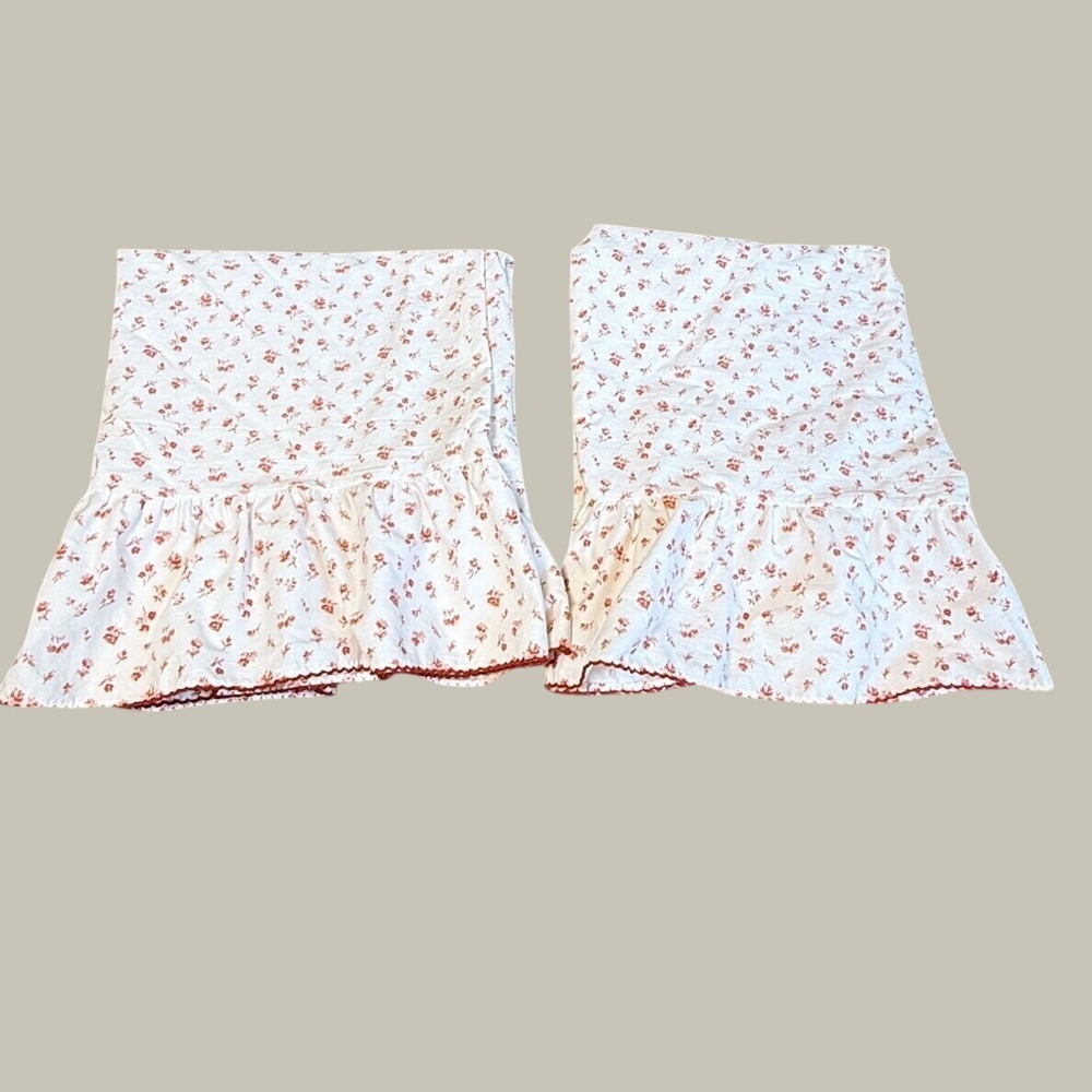 VTG Ralph Lauren Colchester Standard 2 Pillowcases Red Cream Floral Ruffled